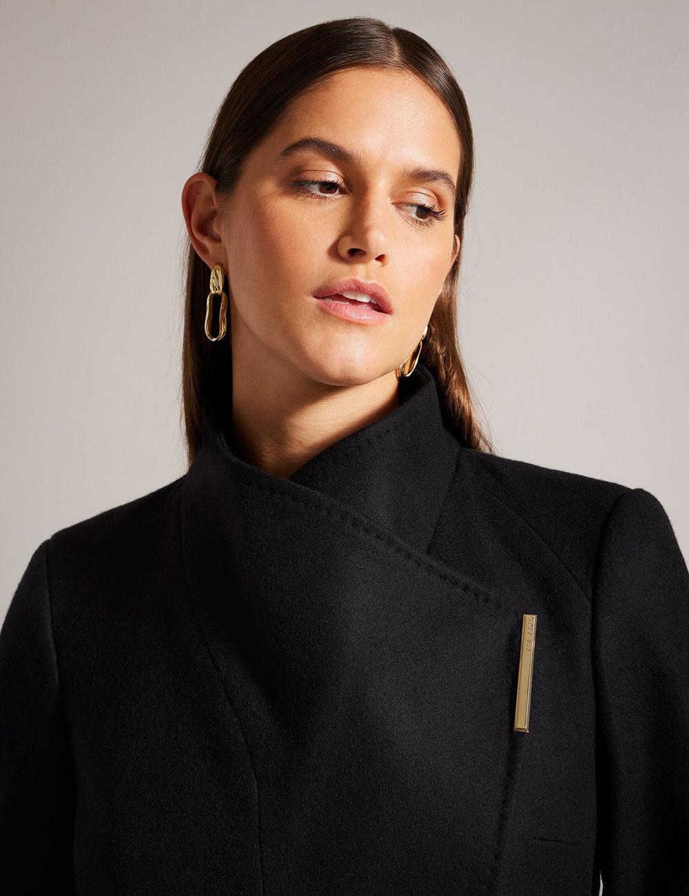 Chaquetas Ted Baker ROSESS - Short Belted Wool Wrap Coat Mujer Negras | DAZX-42863