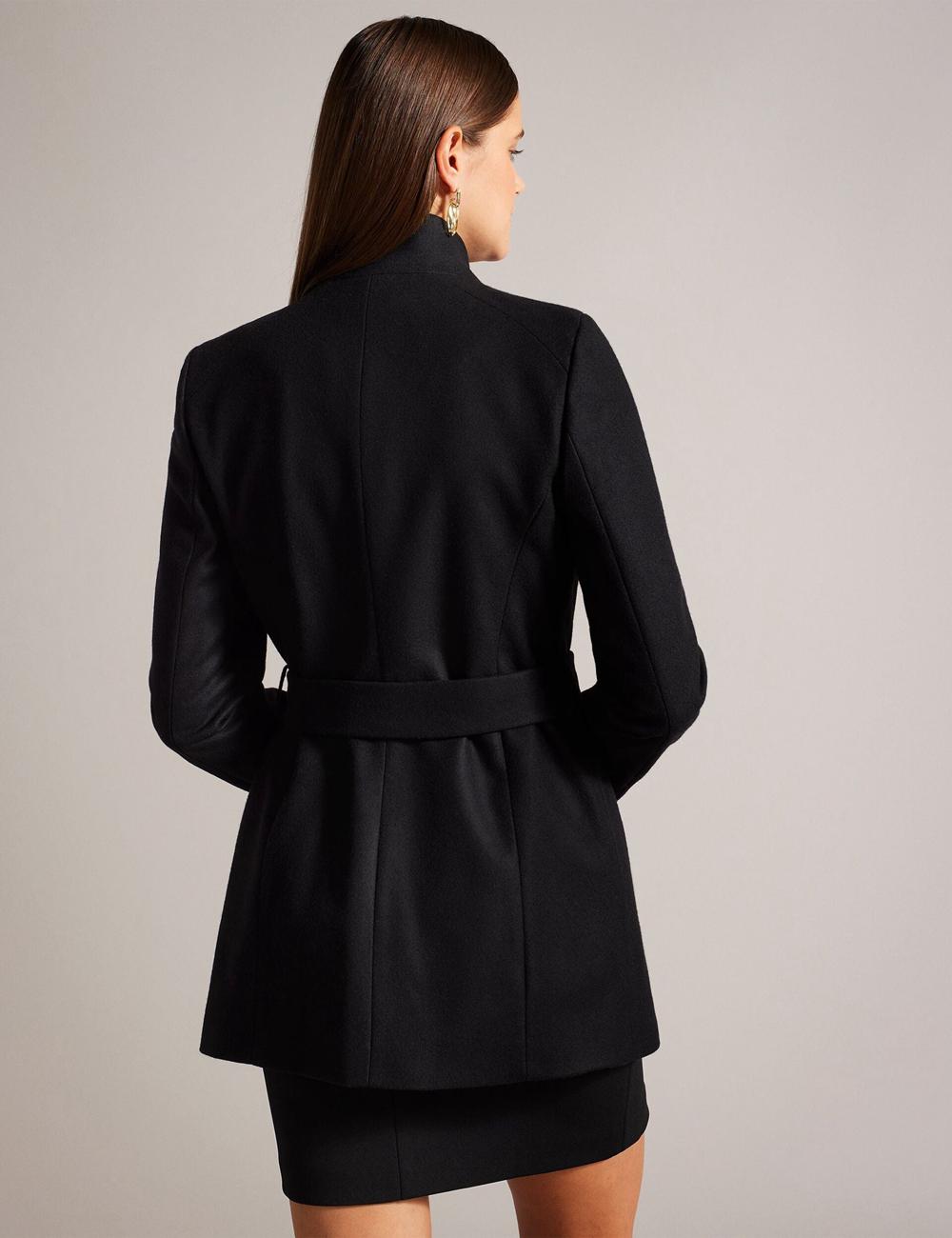 Chaquetas Ted Baker ROSESS - Short Belted Wool Wrap Coat Mujer Negras | DAZX-42863