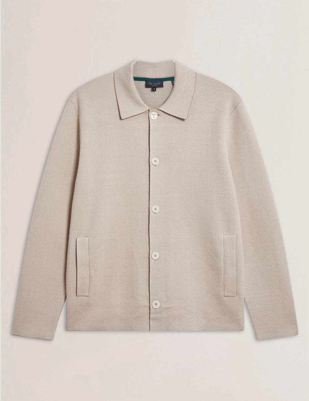 Chaquetas Ted Baker THIMON - Herringbone Knit Button-Up Hombre Taupe | QLKT-48950