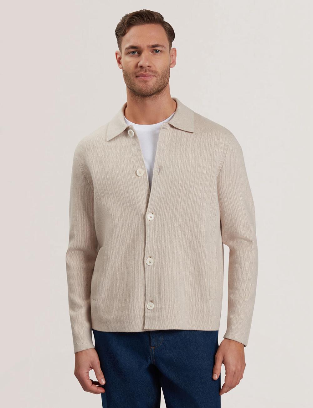 Chaquetas Ted Baker THIMON - Herringbone Knit Button-Up Hombre Taupe | QLKT-48950