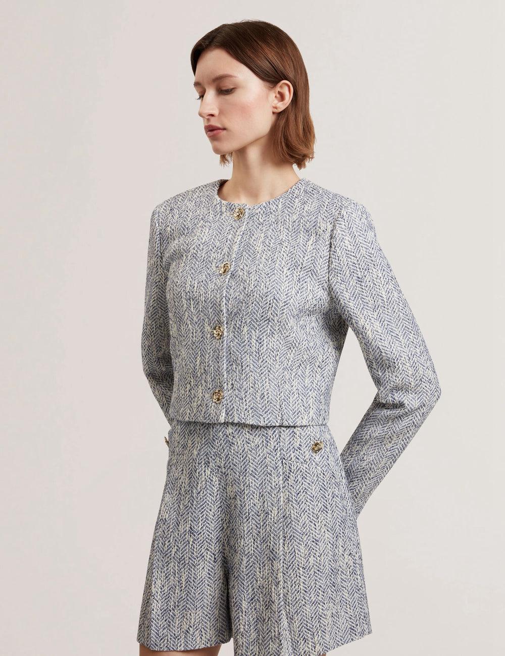 Chaquetas Ted Baker VULPA - Boucle Button-Up Cropped Tailored Mujer Azules | OESM-27413