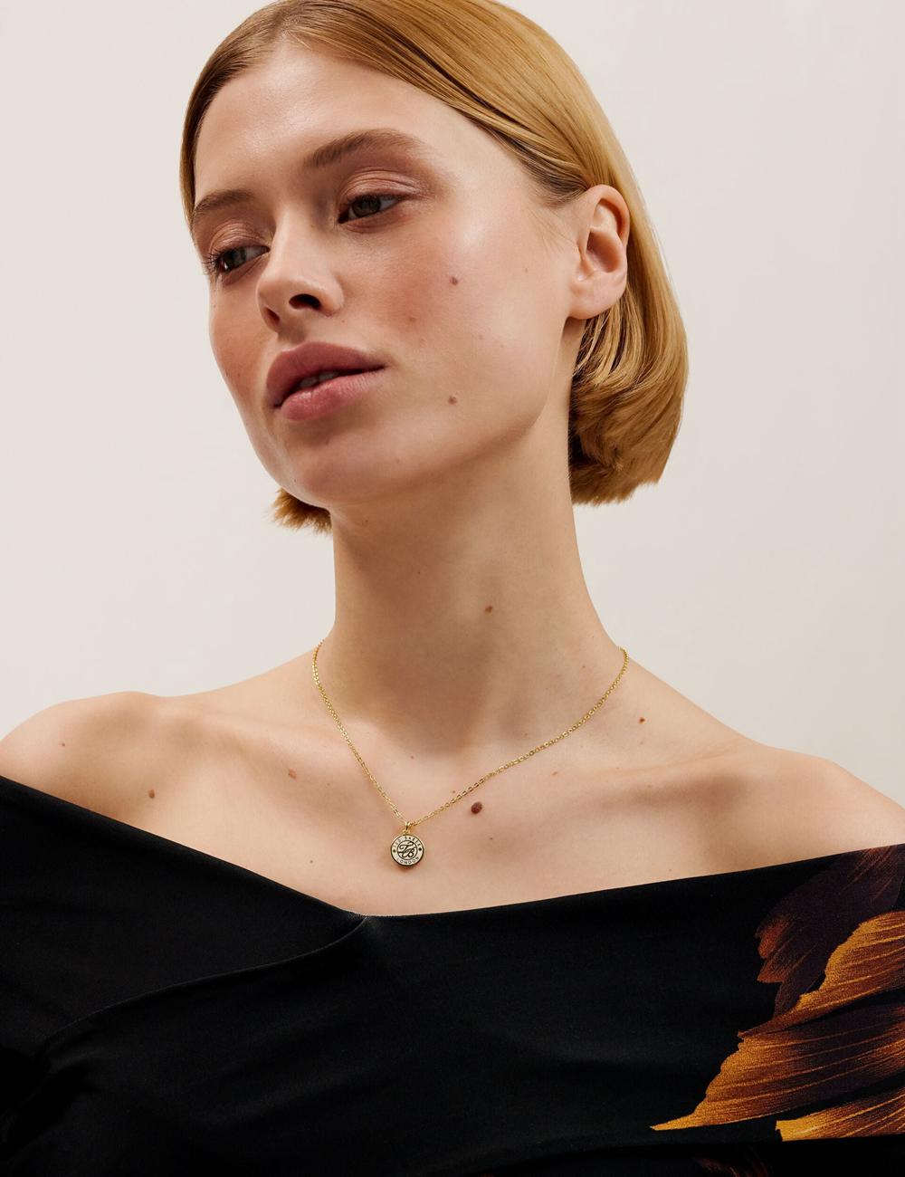 Collares Ted Baker MONELLA - Monogram Logo Coin Pendant Mujer Doradas | REWB-26907