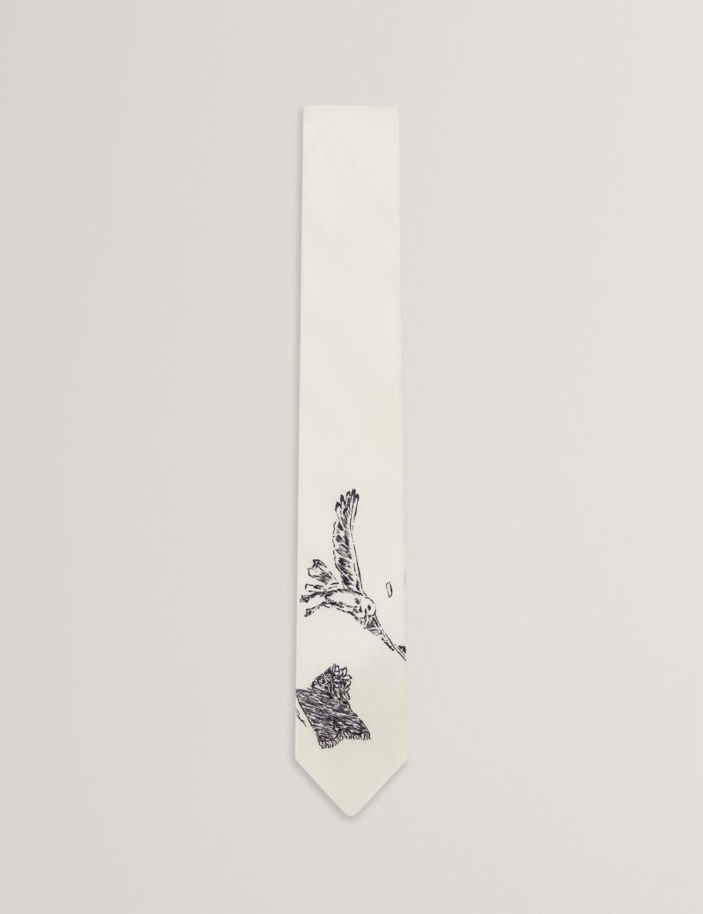Corbatas Ted Baker BENHALL - Seagull Graphic Silk Hombre Ecru | JARU-94357
