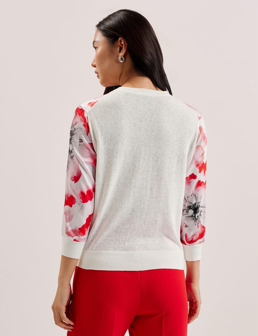 Cárdigan Ted Baker DARCIYY - Printed Front 3/4 Sleeve Mujer Ivory | NPFB-86249
