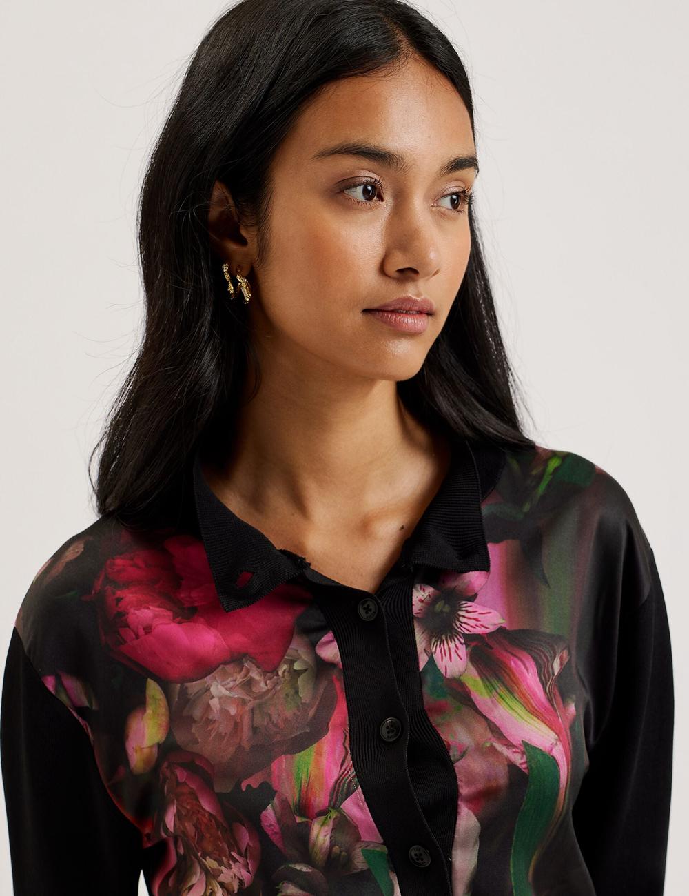 Cárdigan Ted Baker GEMHAA - Printed Panel Long Sleeve Mujer Negras | WIDP-39875