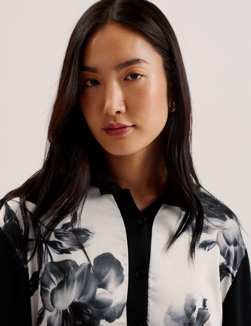 Cárdigan Ted Baker GWEENN - Monochrome Print Woven Front Mujer Negras | ACVT-08753