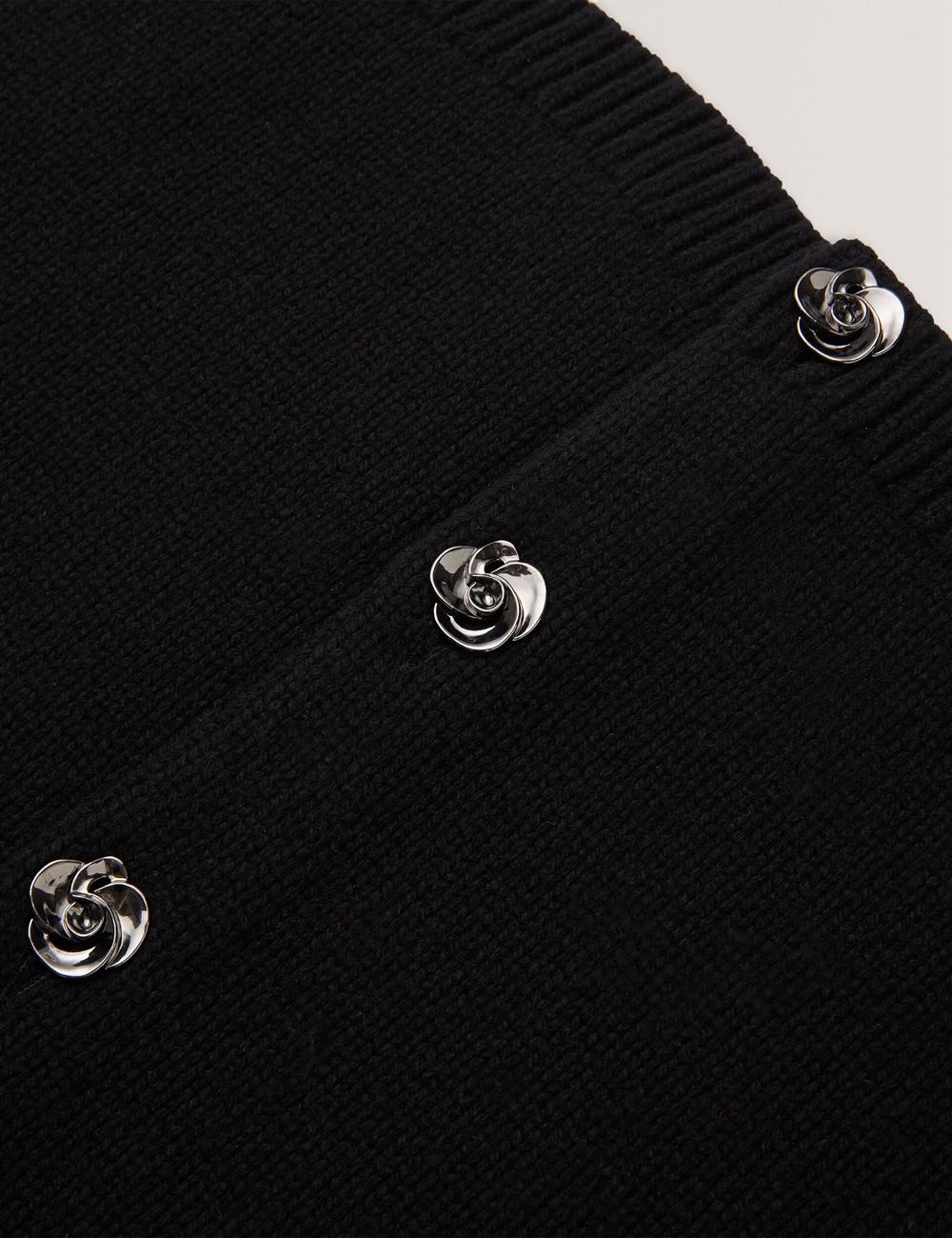 Cárdigan Ted Baker JAYCEY - Rose Button Knitted Crew Neck Mujer Negras | LQCY-95718
