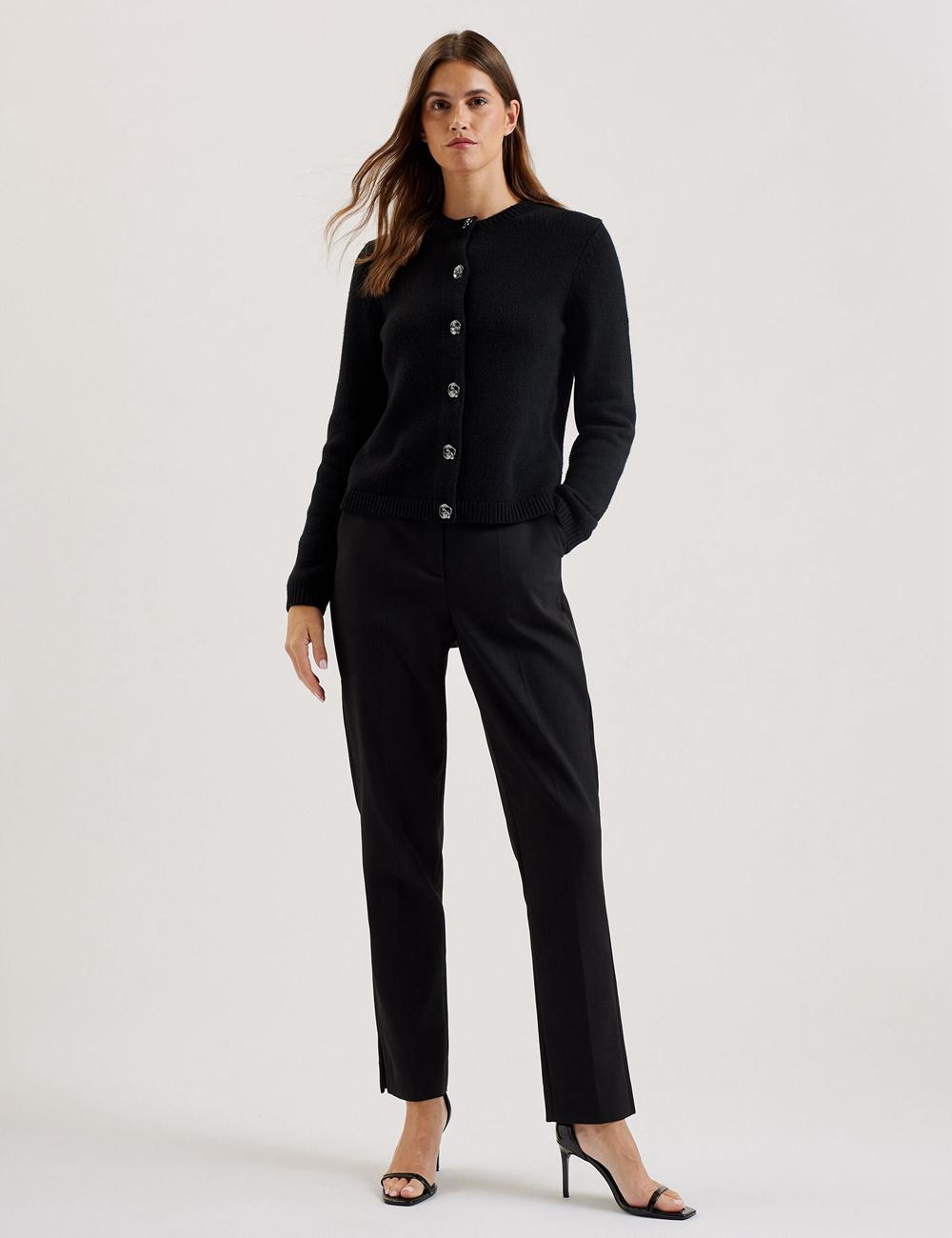 Cárdigan Ted Baker JAYCEY - Rose Button Knitted Crew Neck Mujer Negras | LQCY-95718