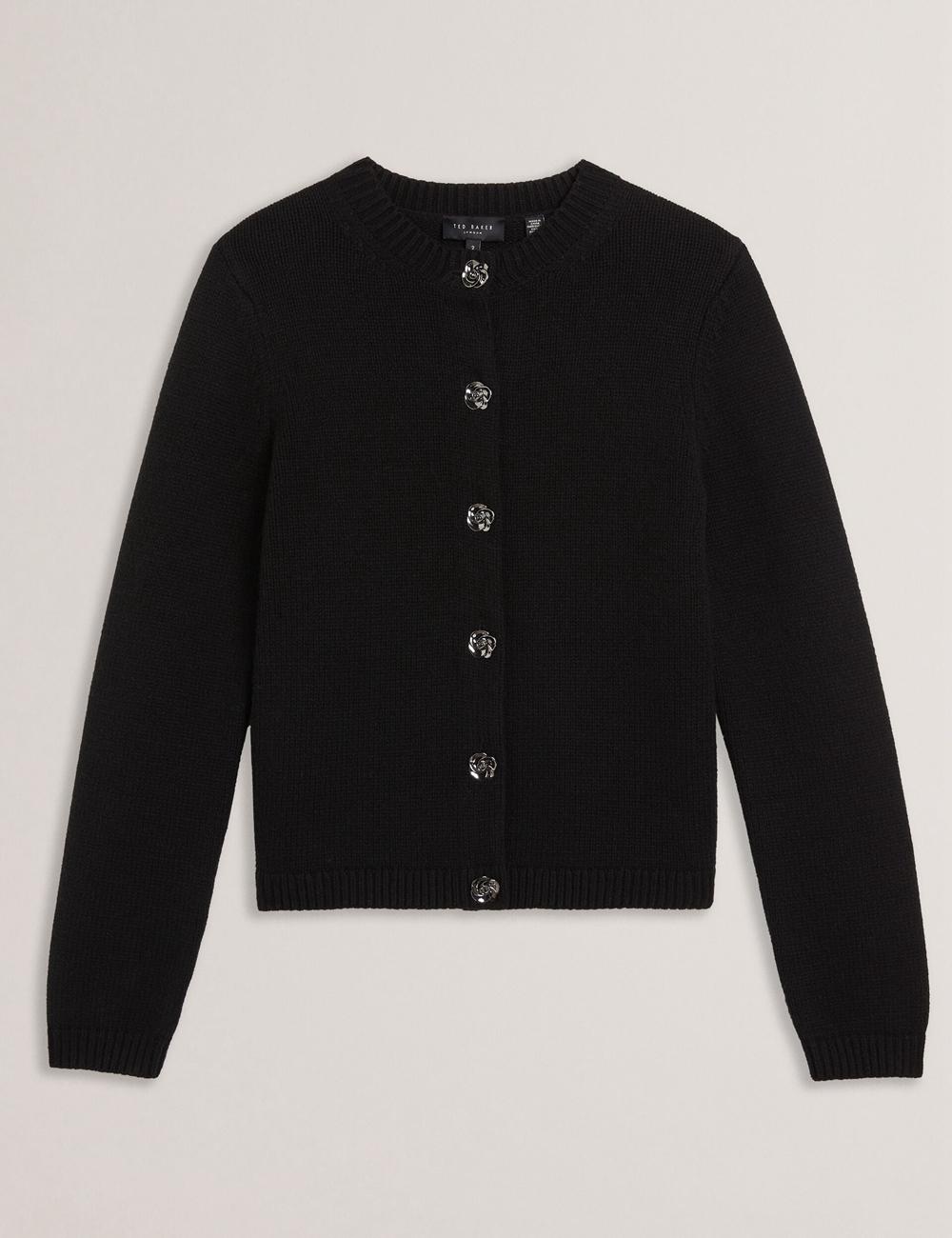 Cárdigan Ted Baker JAYCEY - Rose Button Knitted Crew Neck Mujer Negras | LQCY-95718