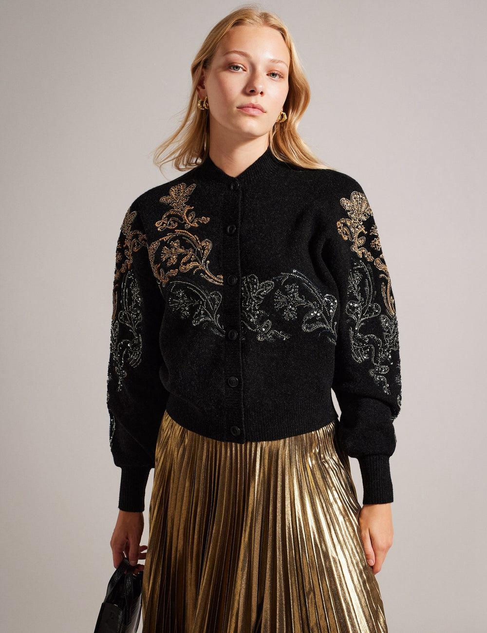 Cárdigan Ted Baker JENIIYY - Sequin Embellished Wool Bomber Mujer Gris | AXUZ-41256