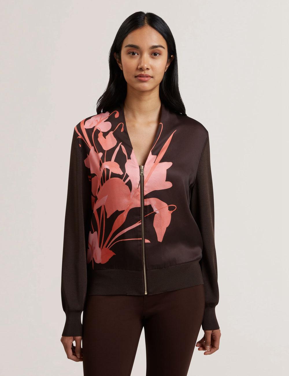 Cárdigan Ted Baker MATIINA - Printed Front Zip-Up Bomber Mujer Marrones | NXOA-37081