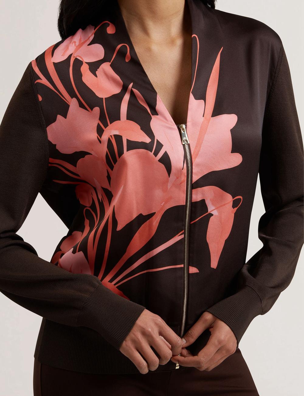 Cárdigan Ted Baker MATIINA - Printed Front Zip-Up Bomber Mujer Marrones | NXOA-37081