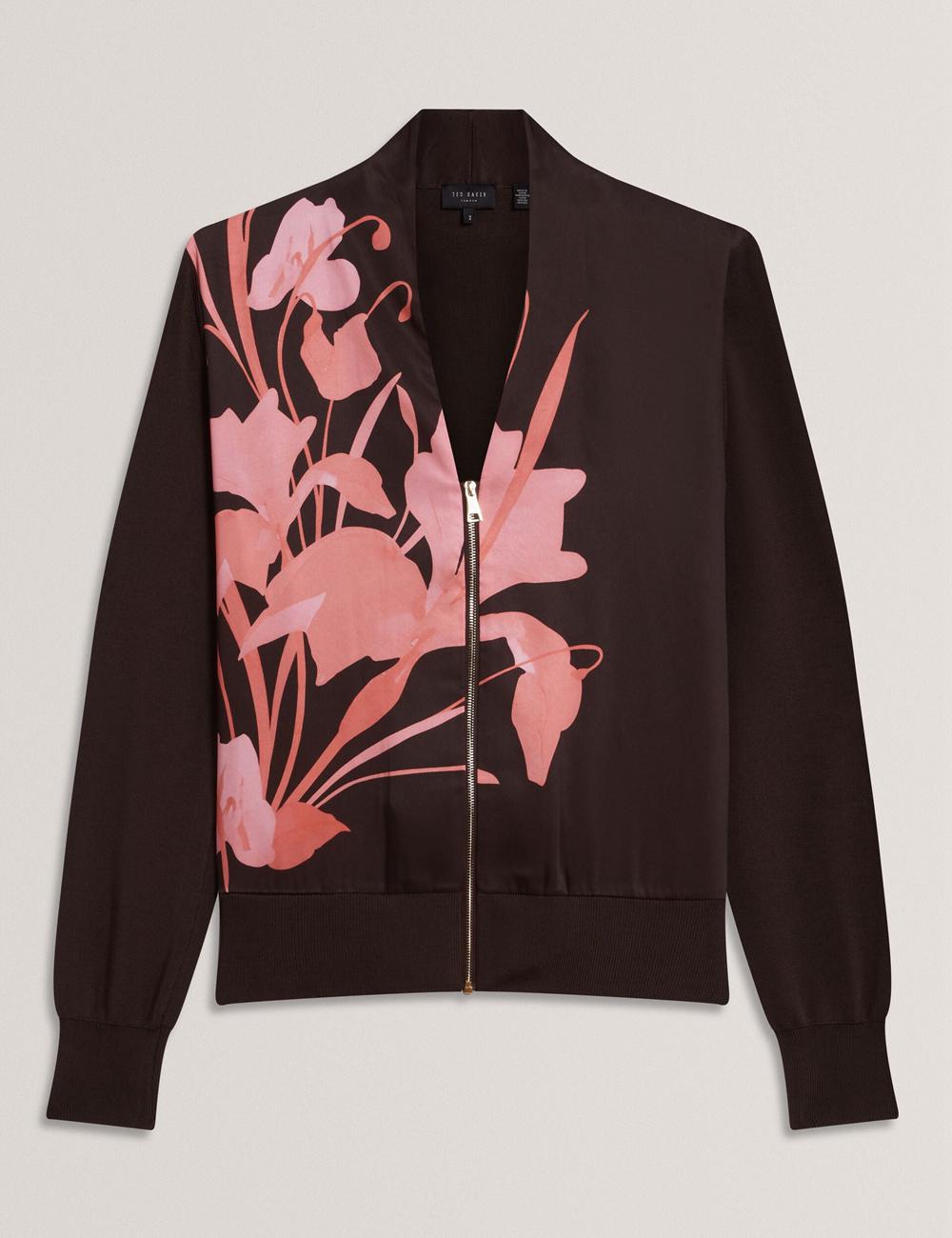 Cárdigan Ted Baker MATIINA - Printed Front Zip-Up Bomber Mujer Marrones | NXOA-37081