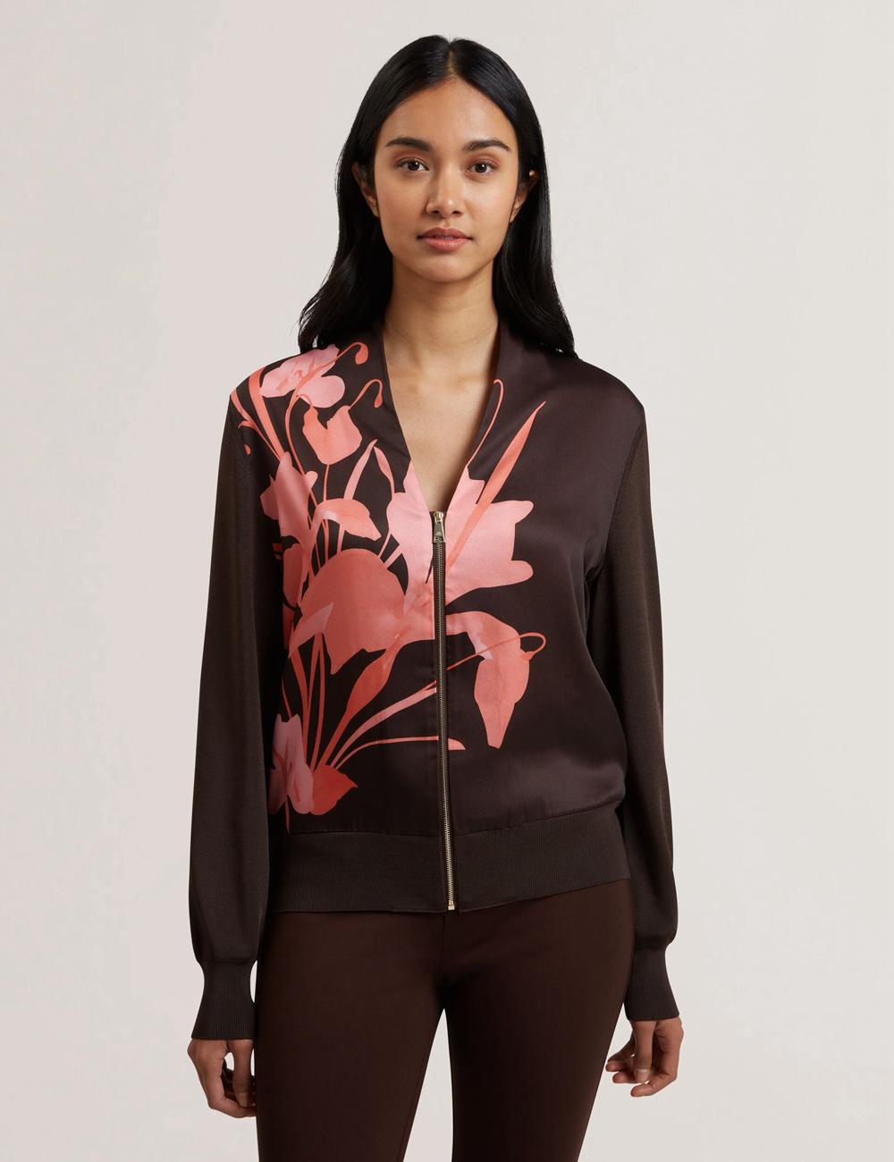 Cárdigan Ted Baker MATIINA - Printed Front Zip-Up Bomber Mujer Marrones | NXOA-37081