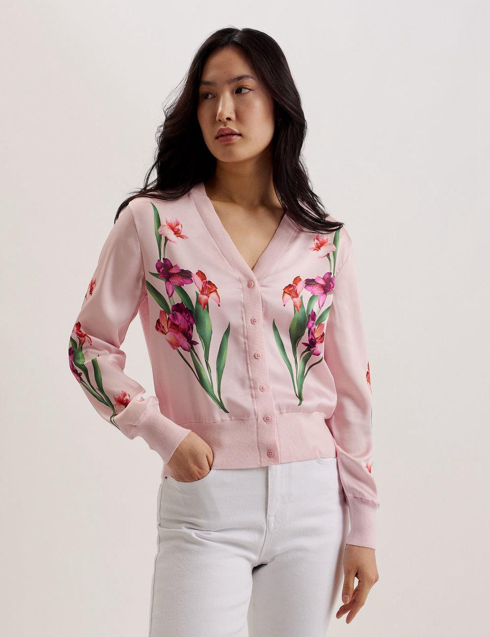 Cárdigan Ted Baker MERALLL - Floral Woven Front V-Neck Mujer Rosas | EUSI-49372