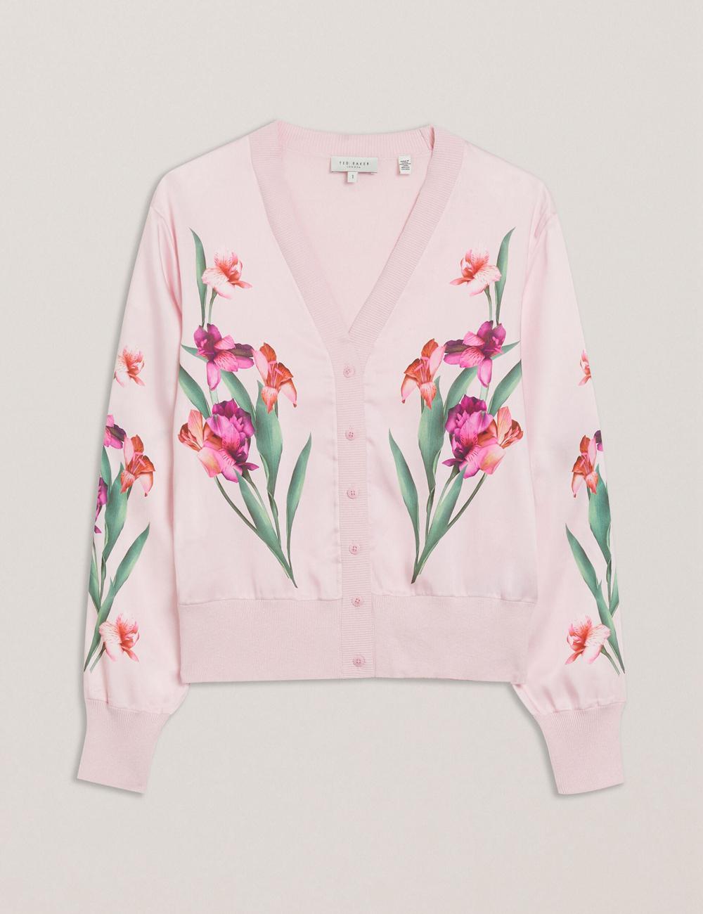 Cárdigan Ted Baker MERALLL - Floral Woven Front V-Neck Mujer Rosas | EUSI-49372