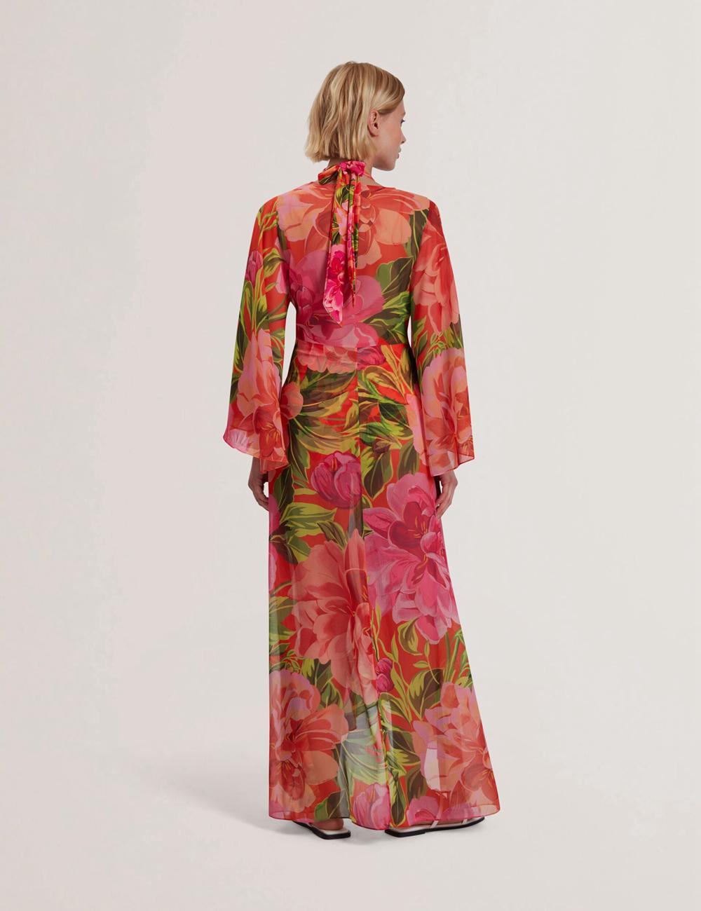 Cubrirlos Ted Baker DDARCIS - Floral Twisted Waist Maxi Beach Mujer Coral | QZUF-41058
