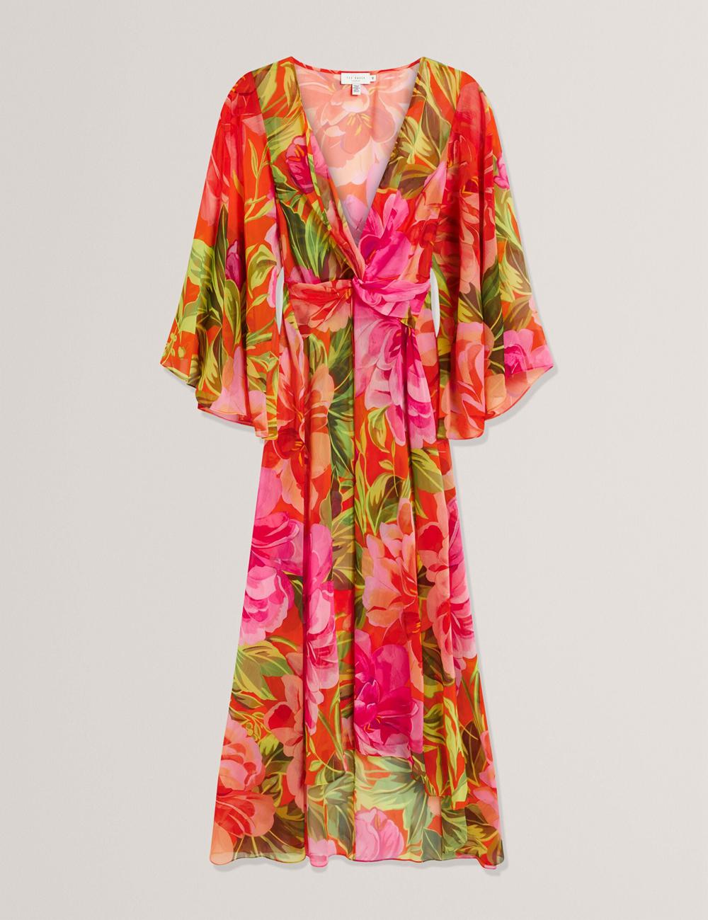 Cubrirlos Ted Baker DDARCIS - Floral Twisted Waist Maxi Beach Mujer Coral | QZUF-41058