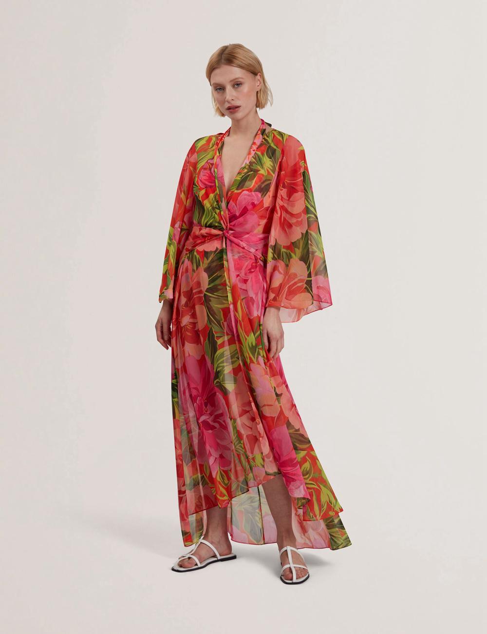 Cubrirlos Ted Baker DDARCIS - Floral Twisted Waist Maxi Beach Mujer Coral | QZUF-41058