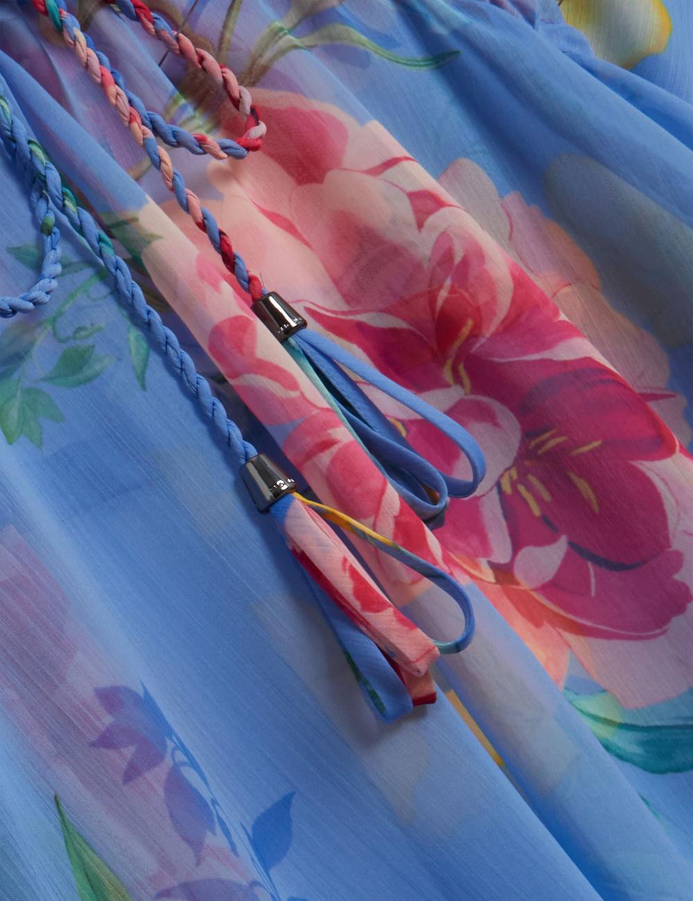 Cubrirlos Ted Baker LARJA - Floral Print Chiffon Mini Beach Kaftan Mujer Azules | JBPE-53146
