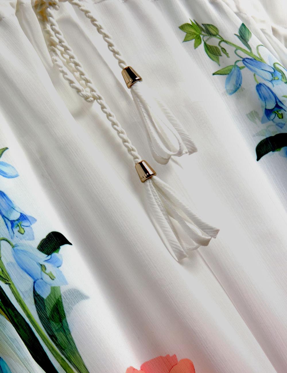 Cubrirlos Ted Baker LUUSAA - Floral V-Neck Maxi Kaftan Beach Dress Mujer Blancas | ICQP-87243