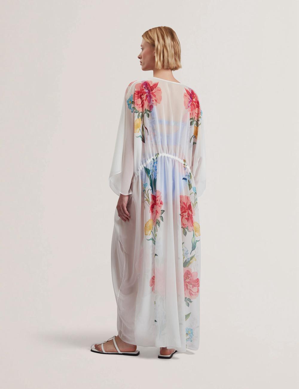 Cubrirlos Ted Baker LUUSAA - Floral V-Neck Maxi Kaftan Beach Dress Mujer Blancas | ICQP-87243