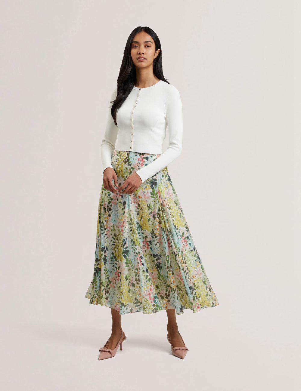 Falda Ted Baker AZULLA - Floral A-Line Woven Mujer Ivory | GBVY-68547