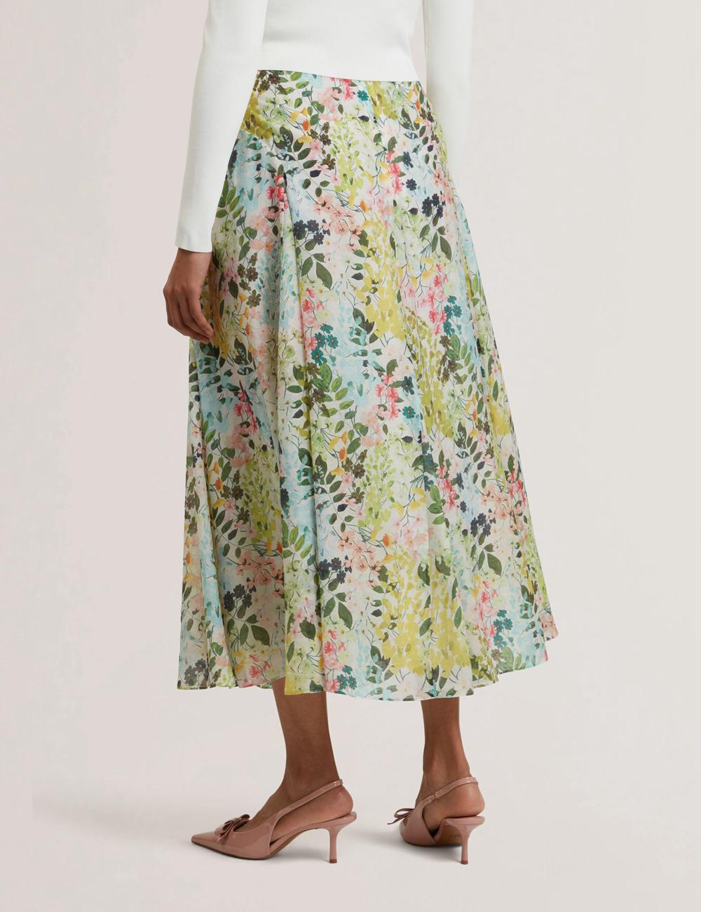 Falda Ted Baker AZULLA - Floral A-Line Woven Mujer Ivory | GBVY-68547