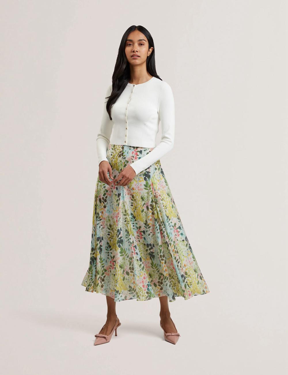 Falda Ted Baker AZULLA - Floral A-Line Woven Mujer Ivory | GBVY-68547