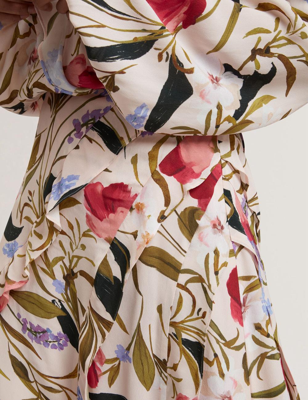 Falda Ted Baker CANDICI - Floral Print Frill Trim With Split Mujer Rosas | ZHGE-21479