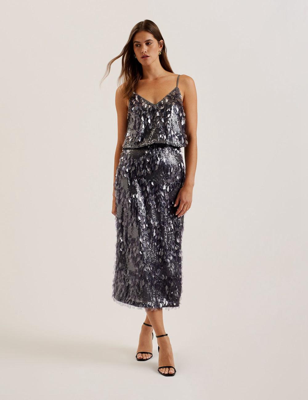 Falda Ted Baker DORIDA - Mixed Sequin With Slit Mujer Gris | QMNZ-93761