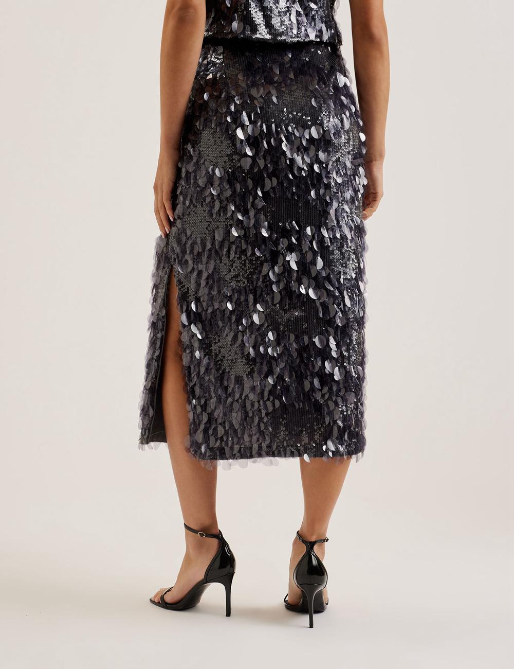 Falda Ted Baker DORIDA - Mixed Sequin With Slit Mujer Gris | QMNZ-93761