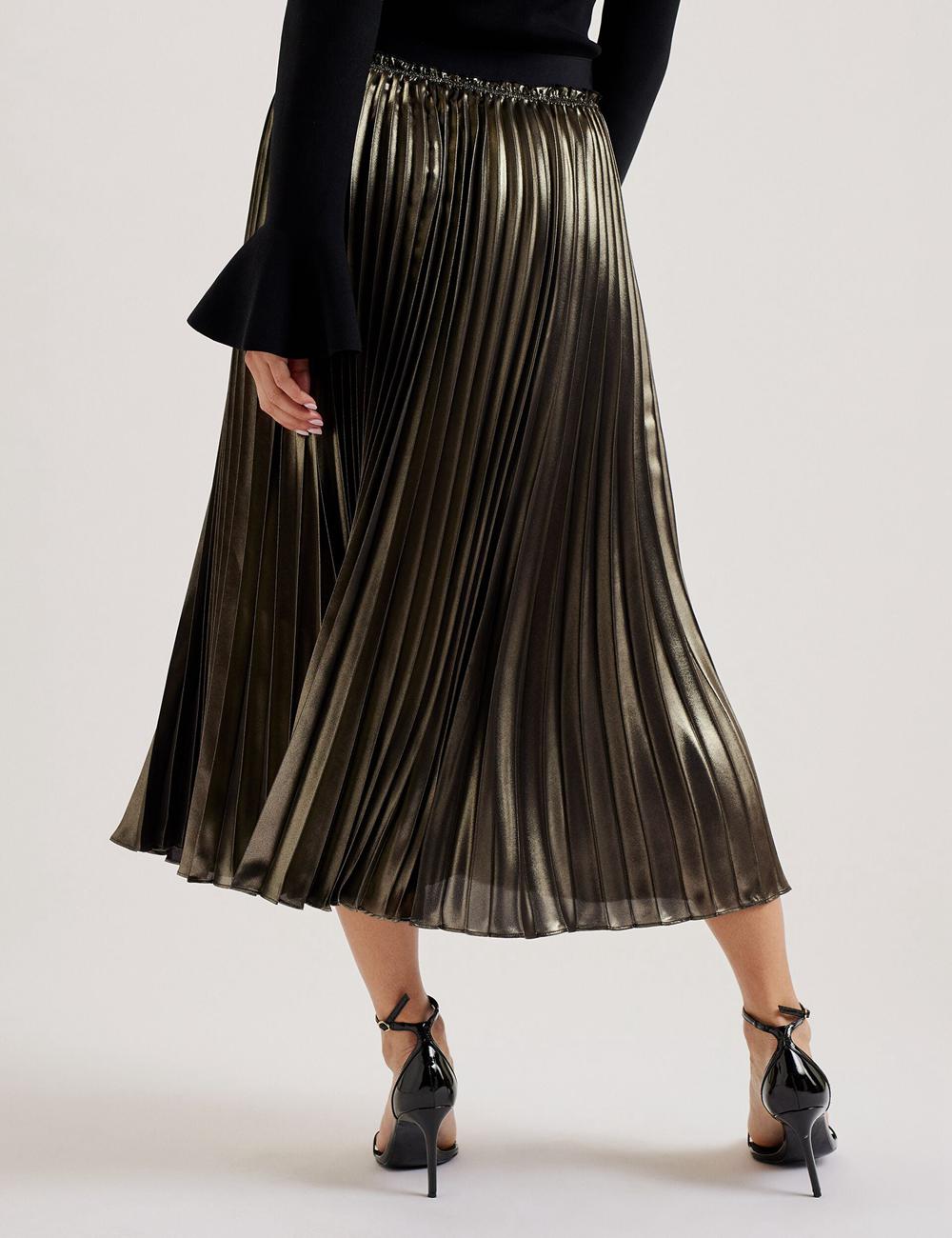 Falda Ted Baker KESE - Metallic Pleated A-Line Mujer Doradas | IHKL-92086