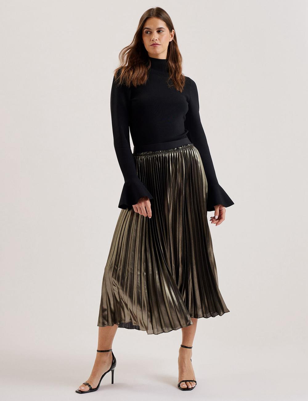 Falda Ted Baker KESE - Metallic Pleated A-Line Mujer Doradas | IHKL-92086