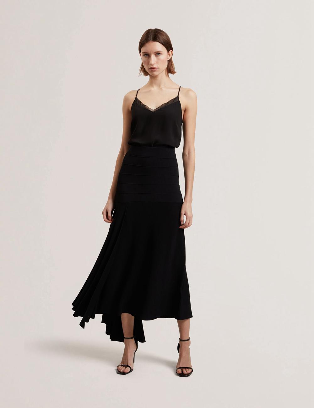 Falda Ted Baker LAURRIE - Asymmetric Waterfall Hem Knitted Mujer Negras | IVFW-93456