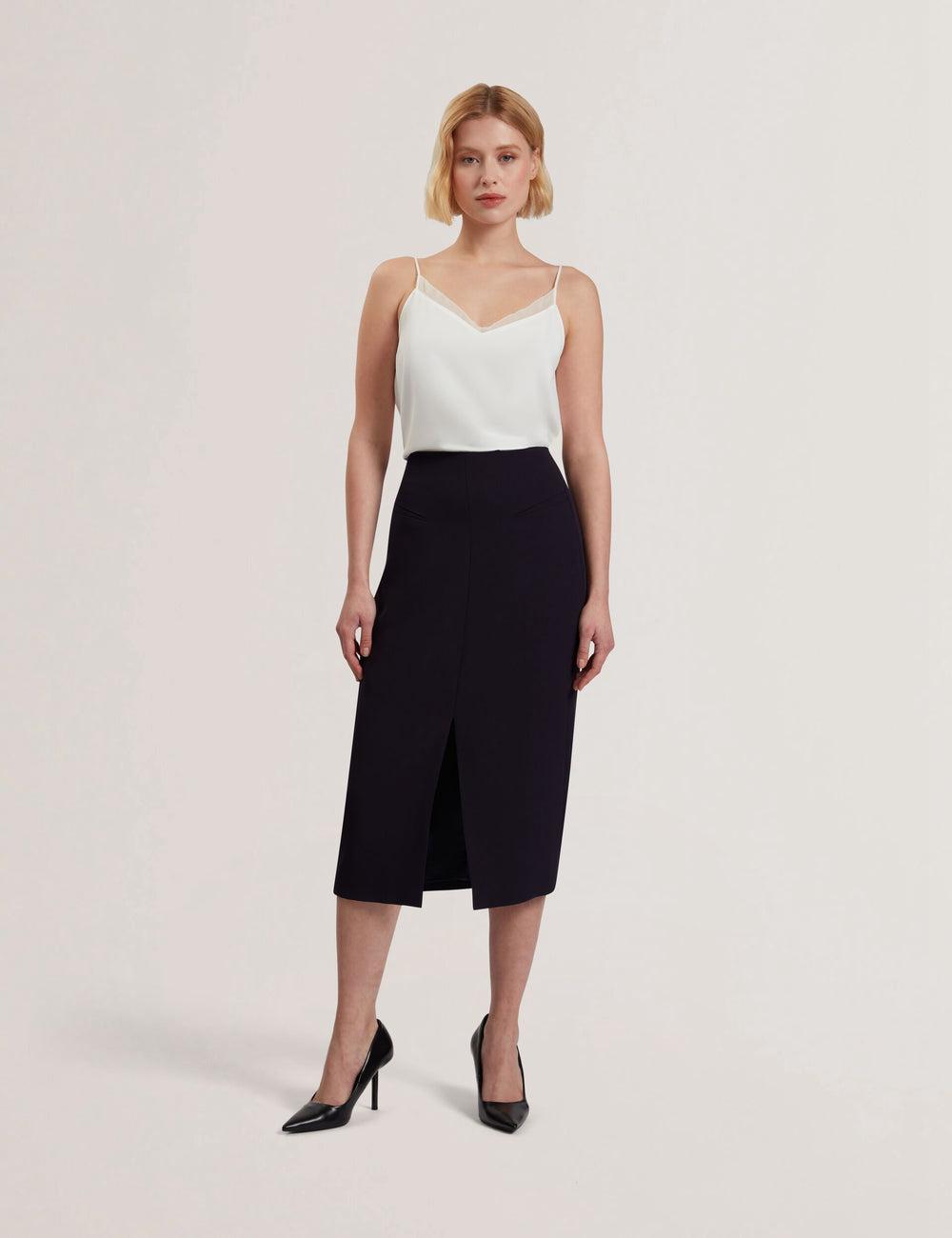 Falda Ted Baker MANABSL - Tailored Midi Pencil Skirt With Front Split Mujer Azul Marino | YFSH-08921