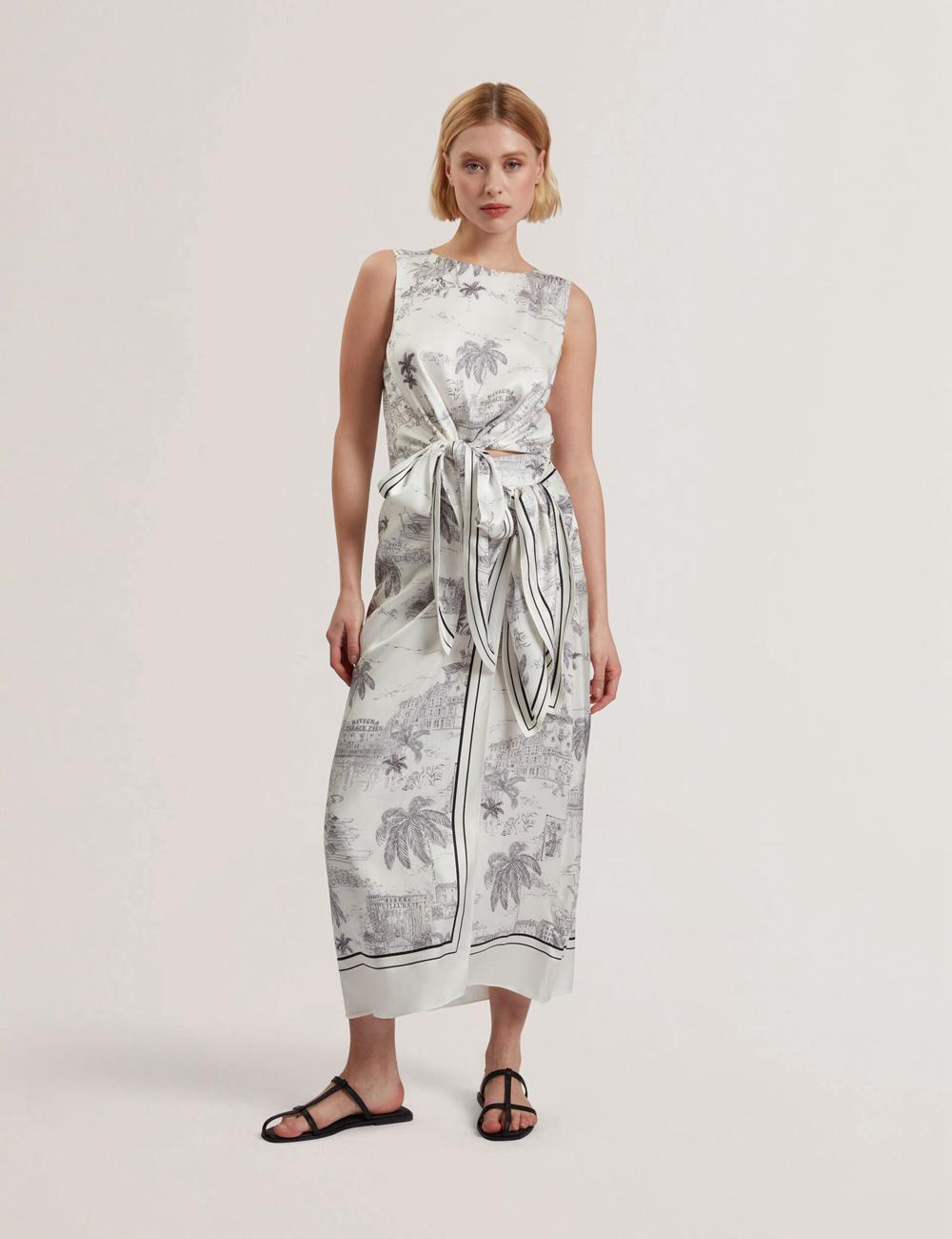 Falda Ted Baker MELVA - Printed Detail Wrap Mujer Ivory | XUZJ-67582