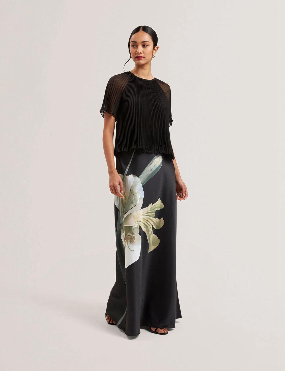 Falda Ted Baker ZIONNA - Floral Print Detail Satin Mujer Negras | VQER-83721