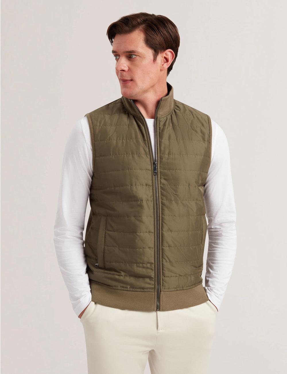 Gillets Ted Baker ATHO - Quilted Funnel Neck Zip-Up Hombre Verde Oliva | EMBY-15940
