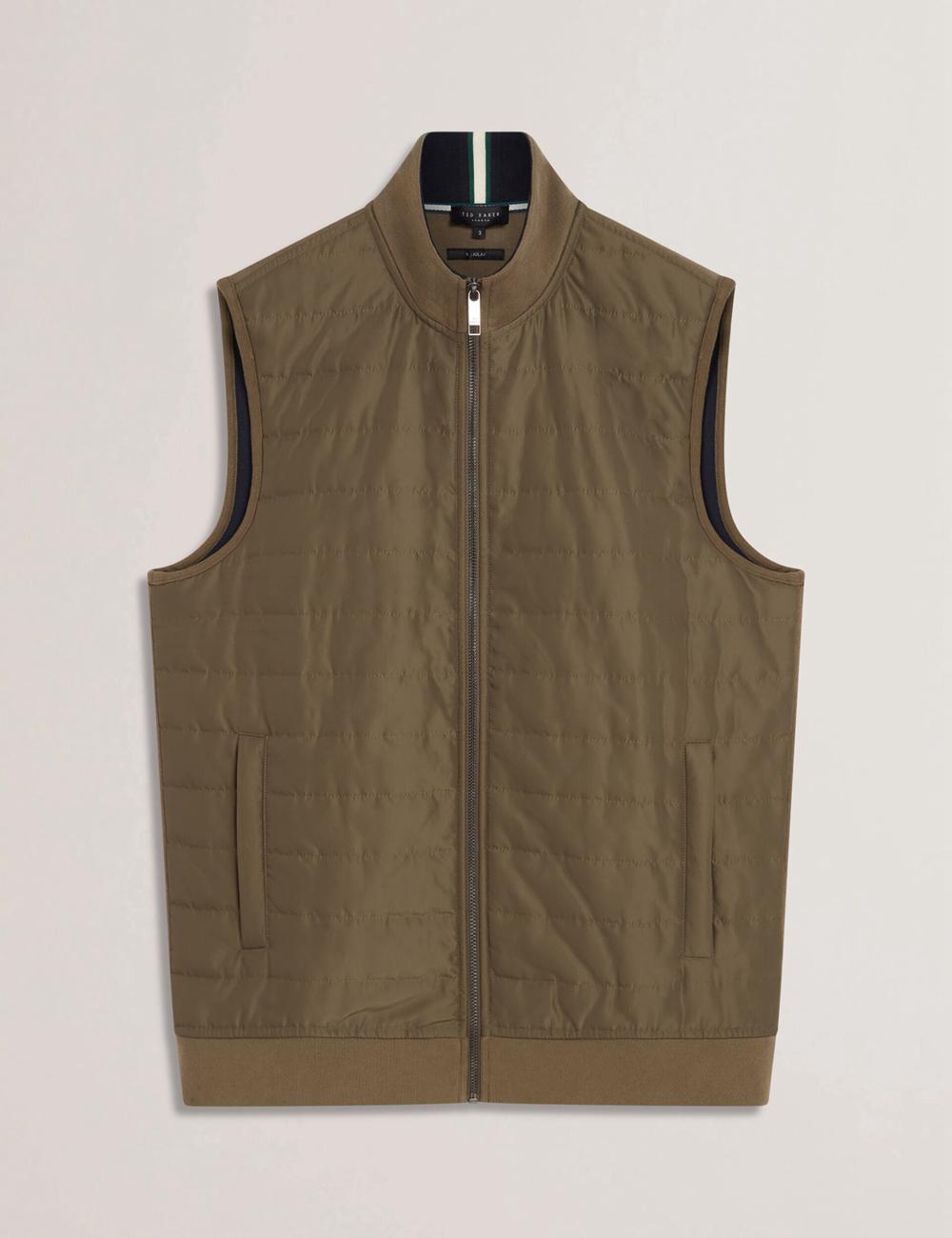 Gillets Ted Baker ATHO - Quilted Funnel Neck Zip-Up Hombre Verde Oliva | EMBY-15940