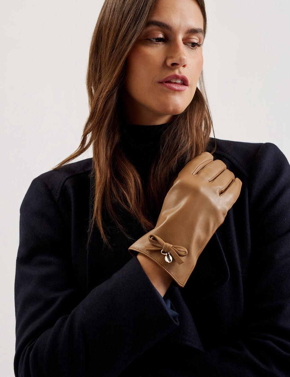 Guantes Ted Baker SHERYYS - Bow Detail Soft Leather Mujer Camel | ZWTU-10627
