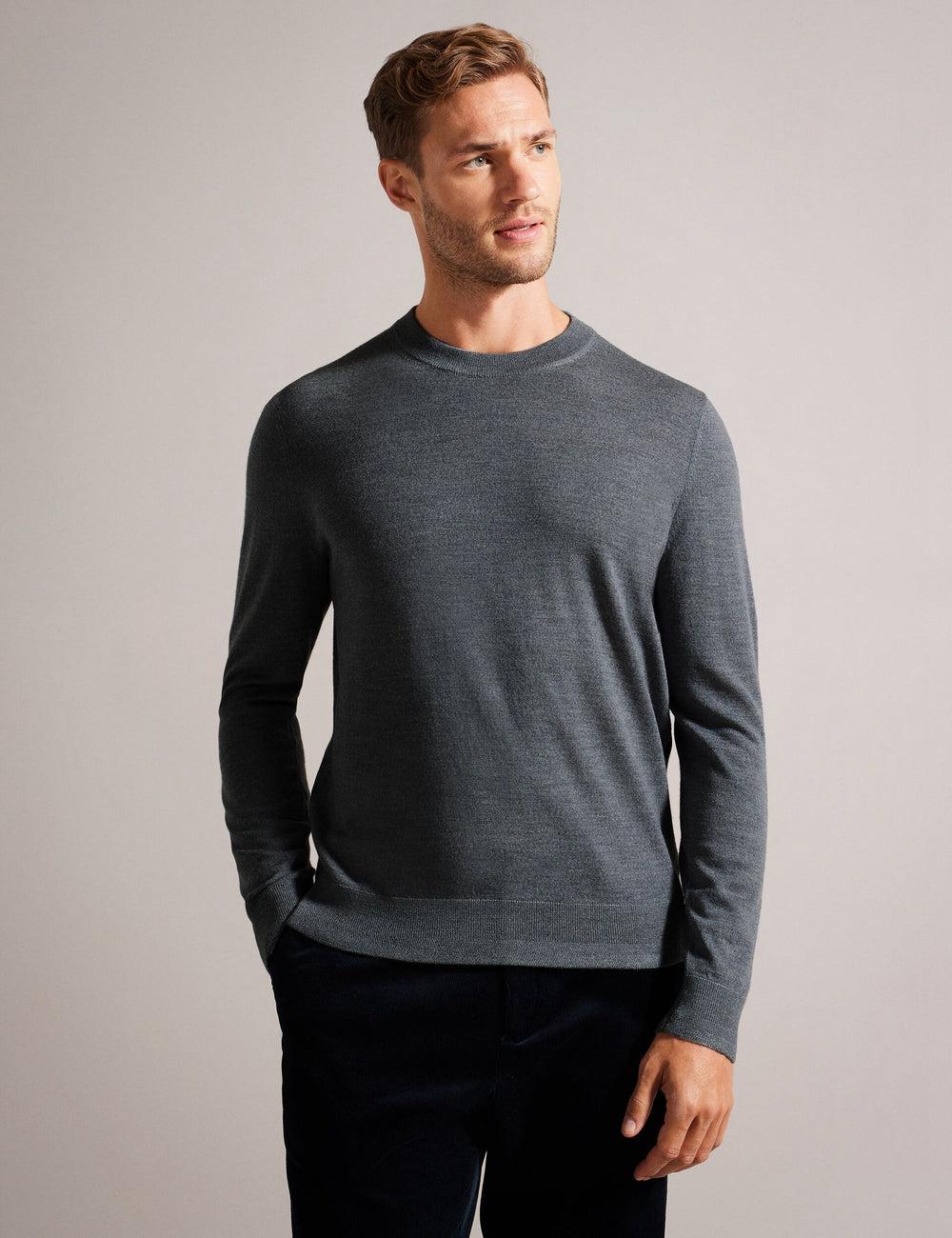 Jerséis Ted Baker CARNBY - Pure Wool Crew Neck Hombre Charcoal | EYNJ-41093