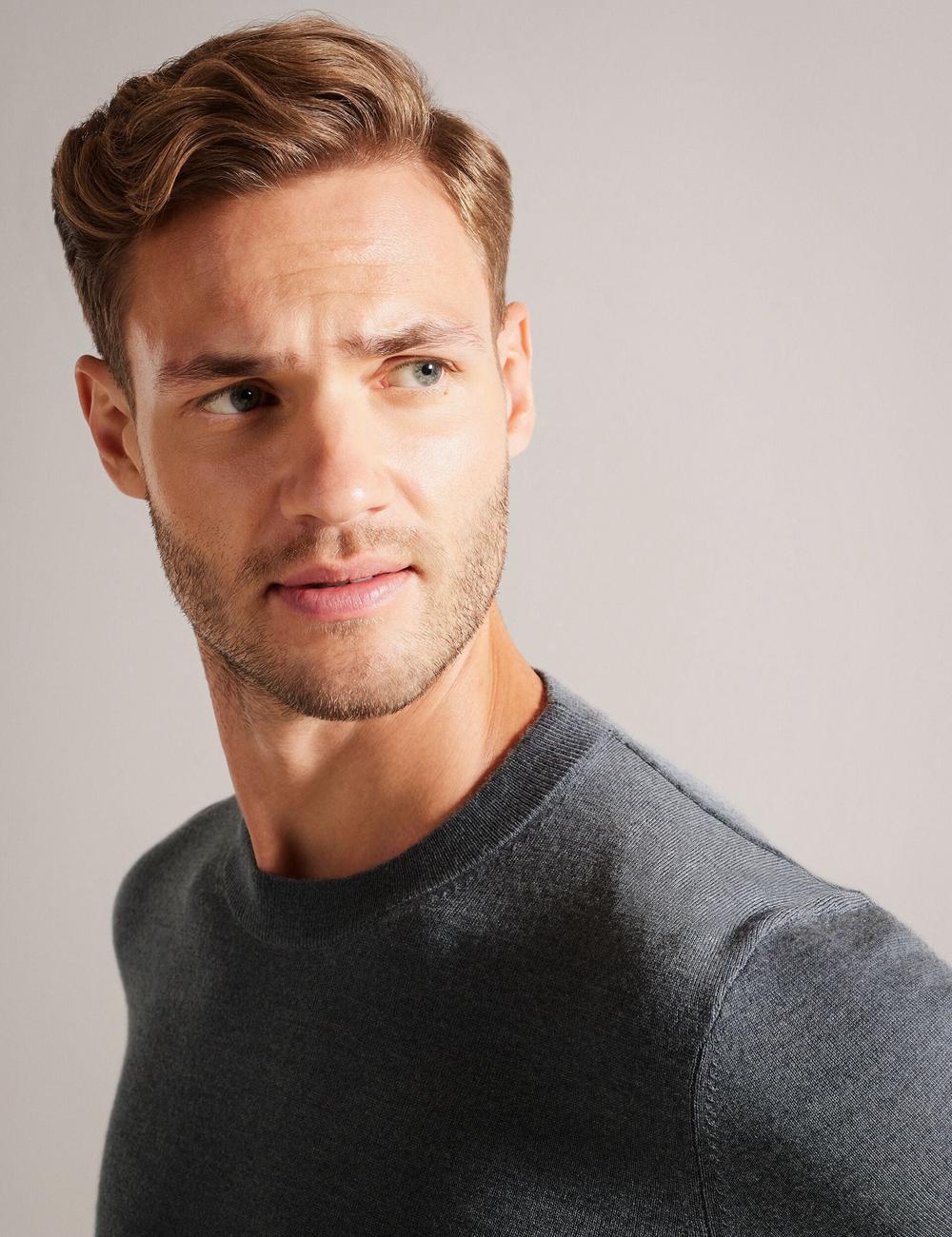 Jerséis Ted Baker CARNBY - Pure Wool Crew Neck Hombre Charcoal | EYNJ-41093