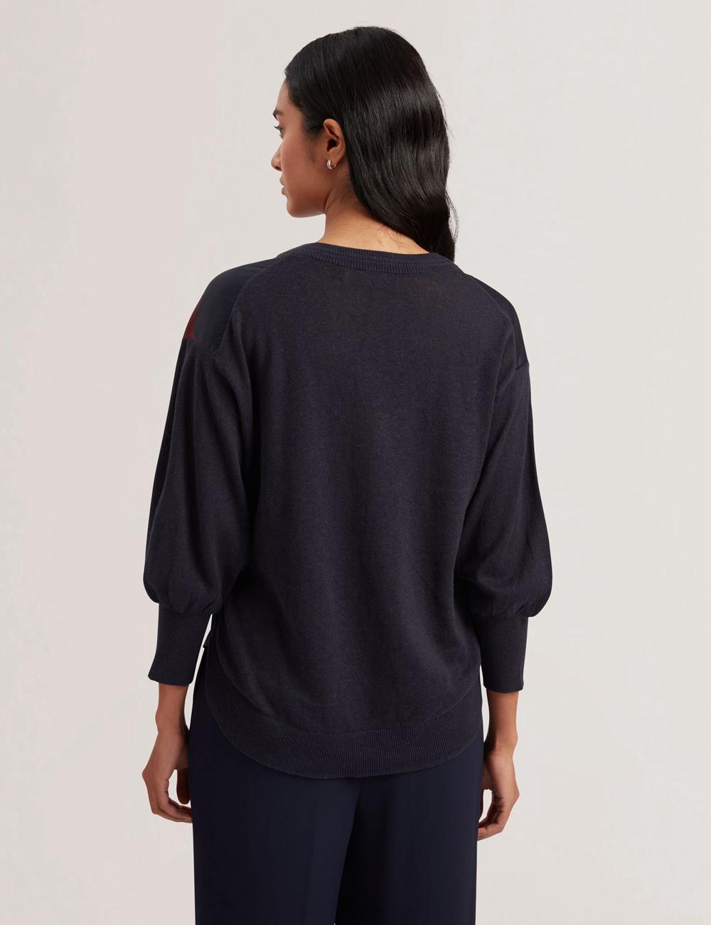 Jerséis Ted Baker CASEYJ - Printed Woven Front V-Neck Mujer Azul Marino | LERJ-37496