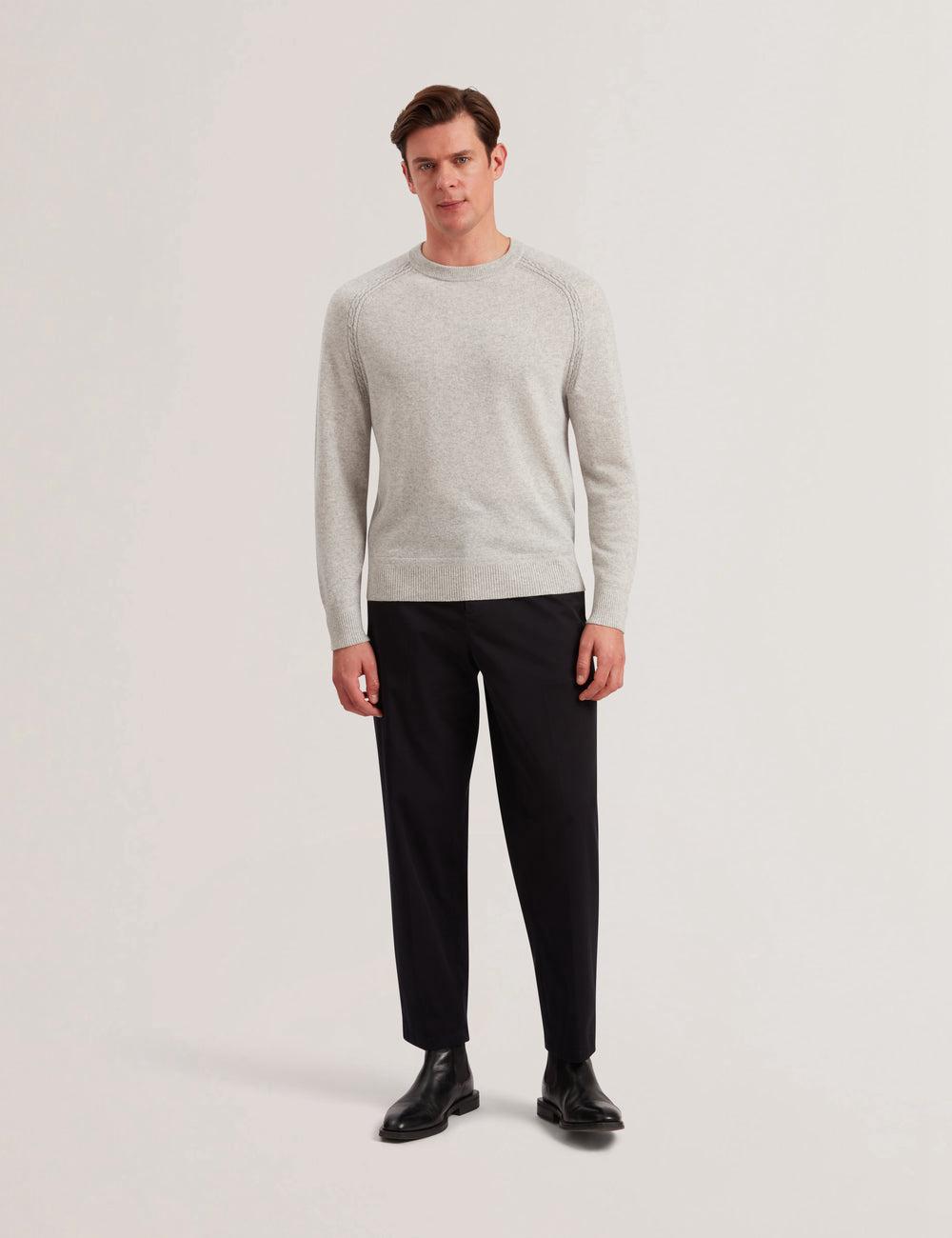 Jerséis Ted Baker GLANT - Cashmere Cable Detail Crew Neck Hombre Gris | KABF-64538