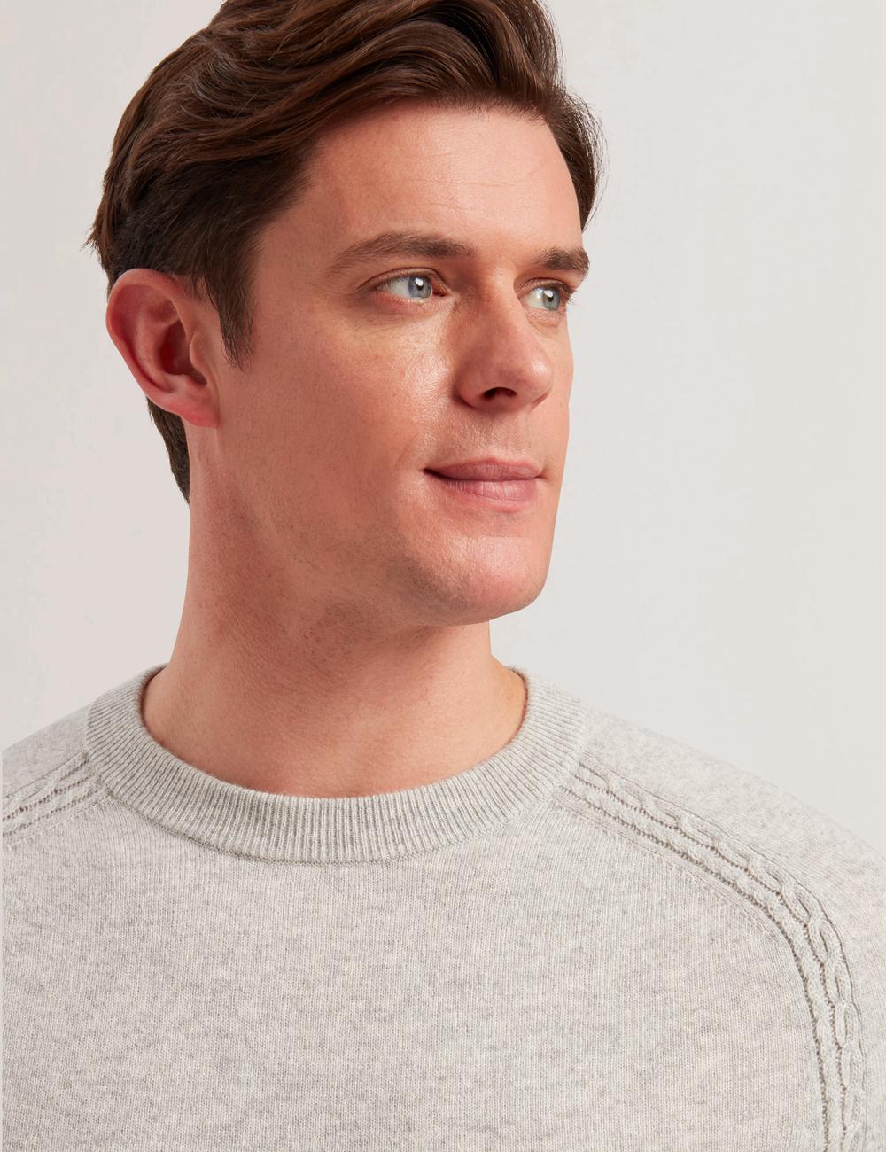 Jerséis Ted Baker GLANT - Cashmere Cable Detail Crew Neck Hombre Gris | KABF-64538