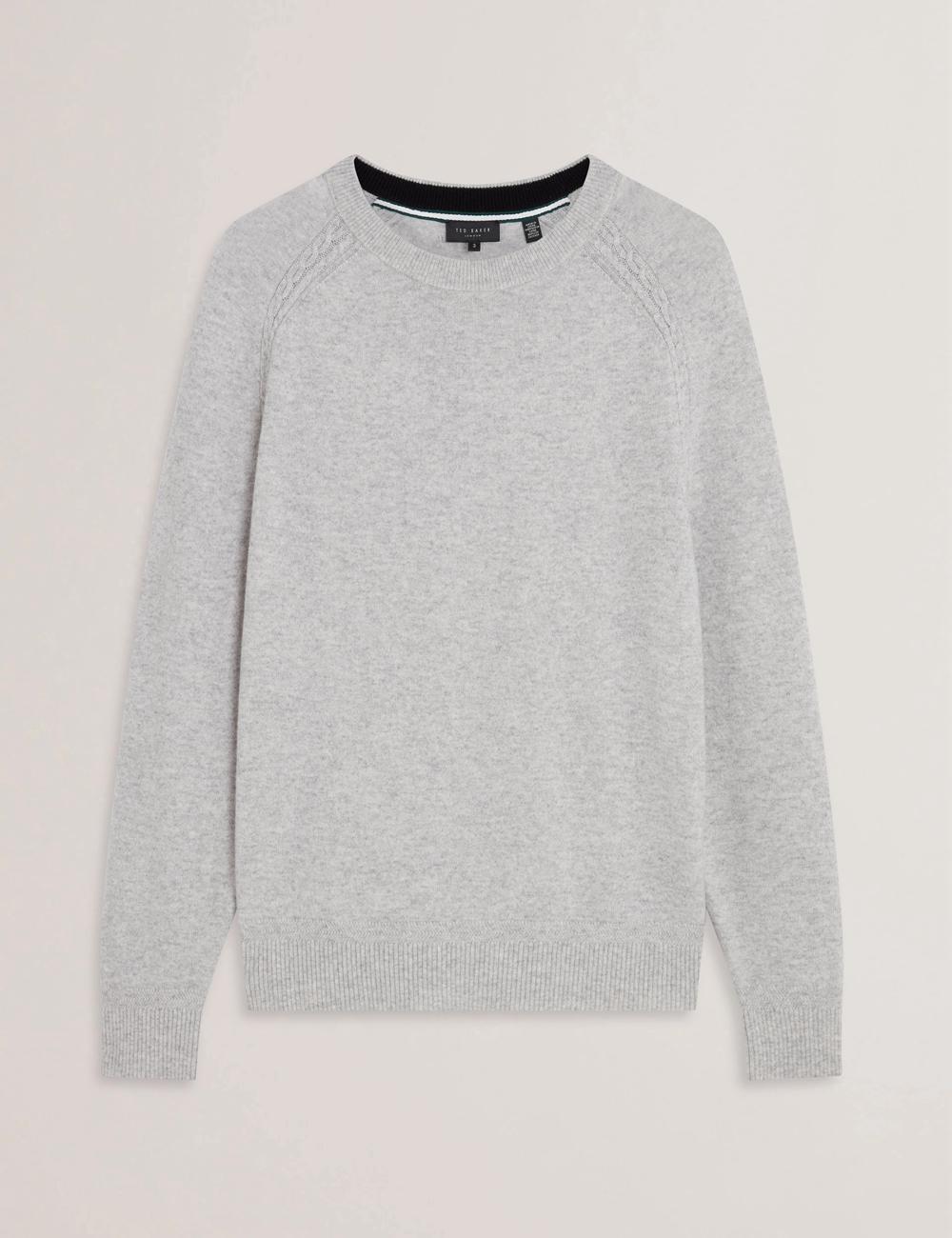 Jerséis Ted Baker GLANT - Cashmere Cable Detail Crew Neck Hombre Gris | KABF-64538