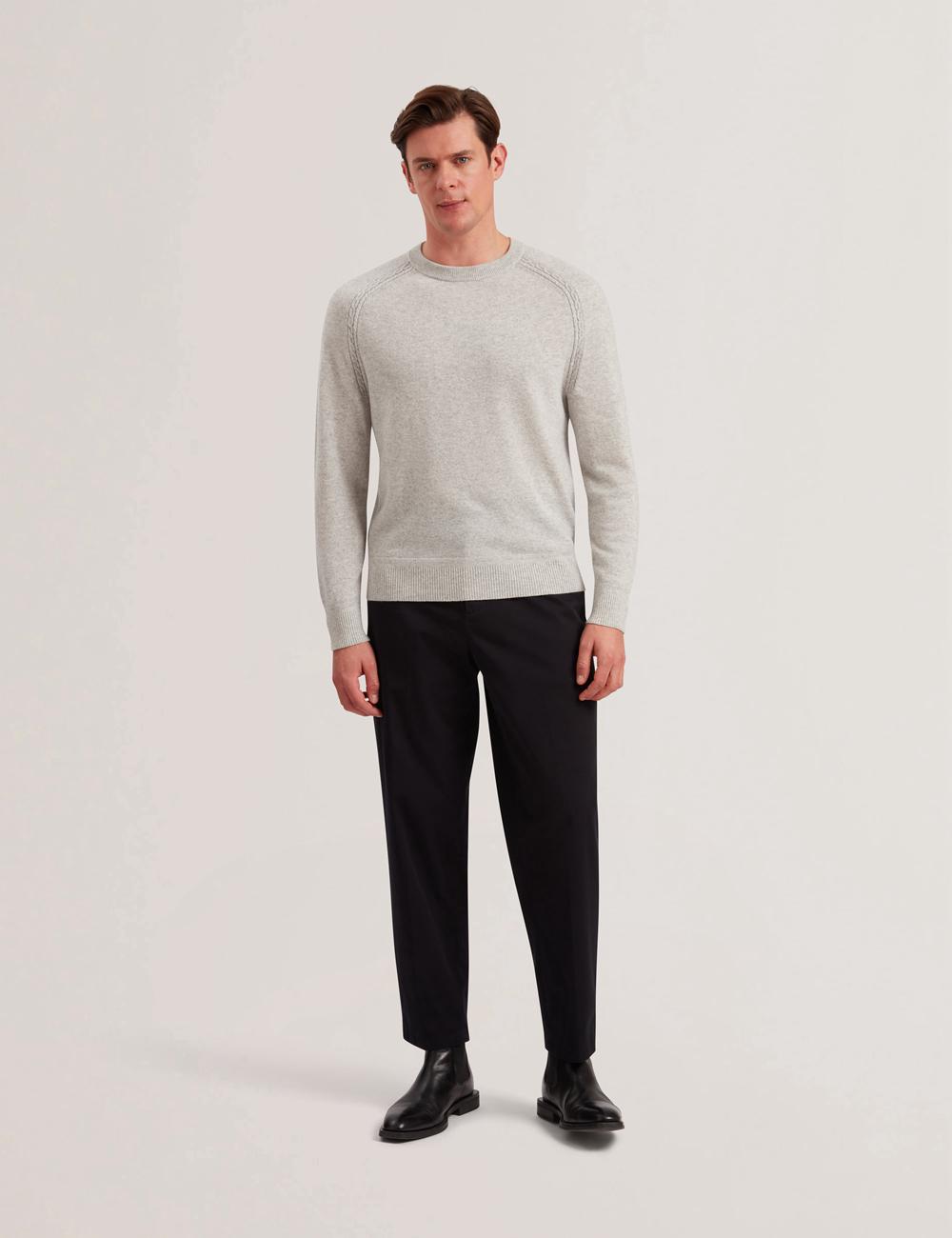 Jerséis Ted Baker GLANT - Cashmere Cable Detail Crew Neck Hombre Gris | KABF-64538