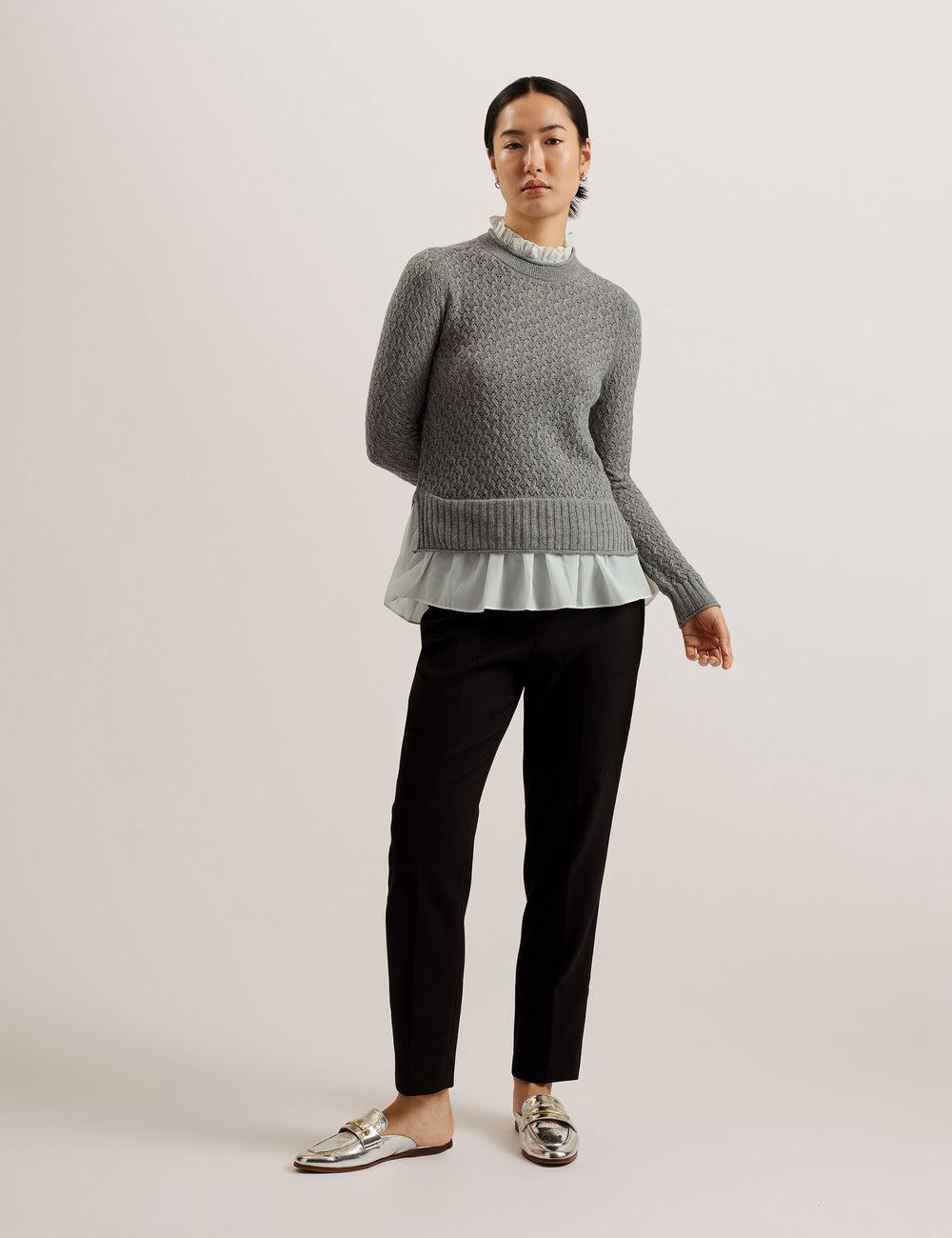 Jerséis Ted Baker HOLINAS - Pointelle Knit With Shirt Hem Mujer Gris | SKFL-37948