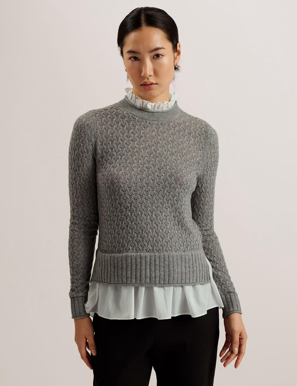 Jerséis Ted Baker HOLINAS - Pointelle Knit With Shirt Hem Mujer Gris | SKFL-37948